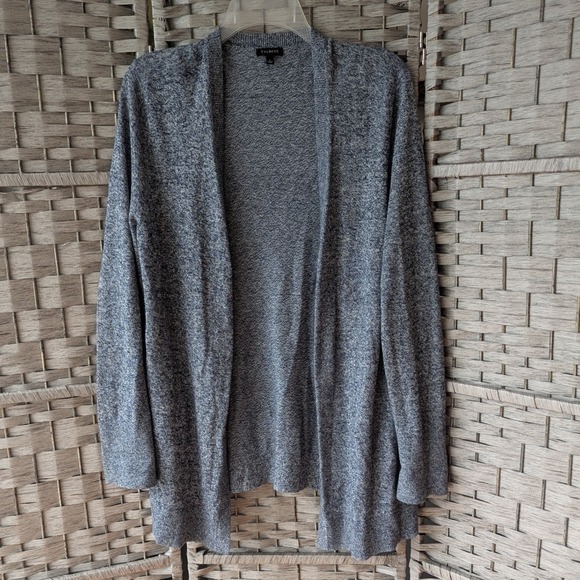 Talbots Sweaters - Talbots Blue Marled Cotton‎ Cashmere Open Front Cardigan Longline Textured Knit